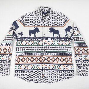CHAPS Brushed Cotton Moose Shirt Men's XL Thick Chamois Collared Button Up